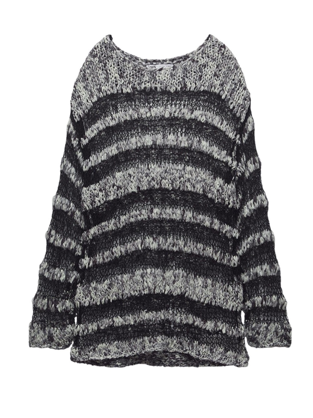 Zara Black and Gray Striped Open-Knit Sweater